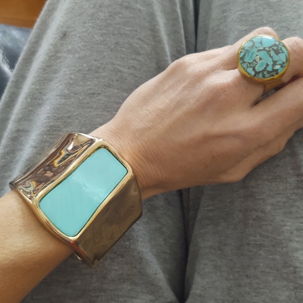 Robert Lee Morris Gold Turquoise Clamper Bracelet